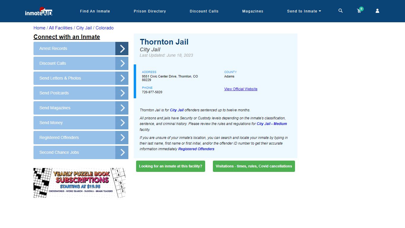Thornton Jail | Inmate Locator