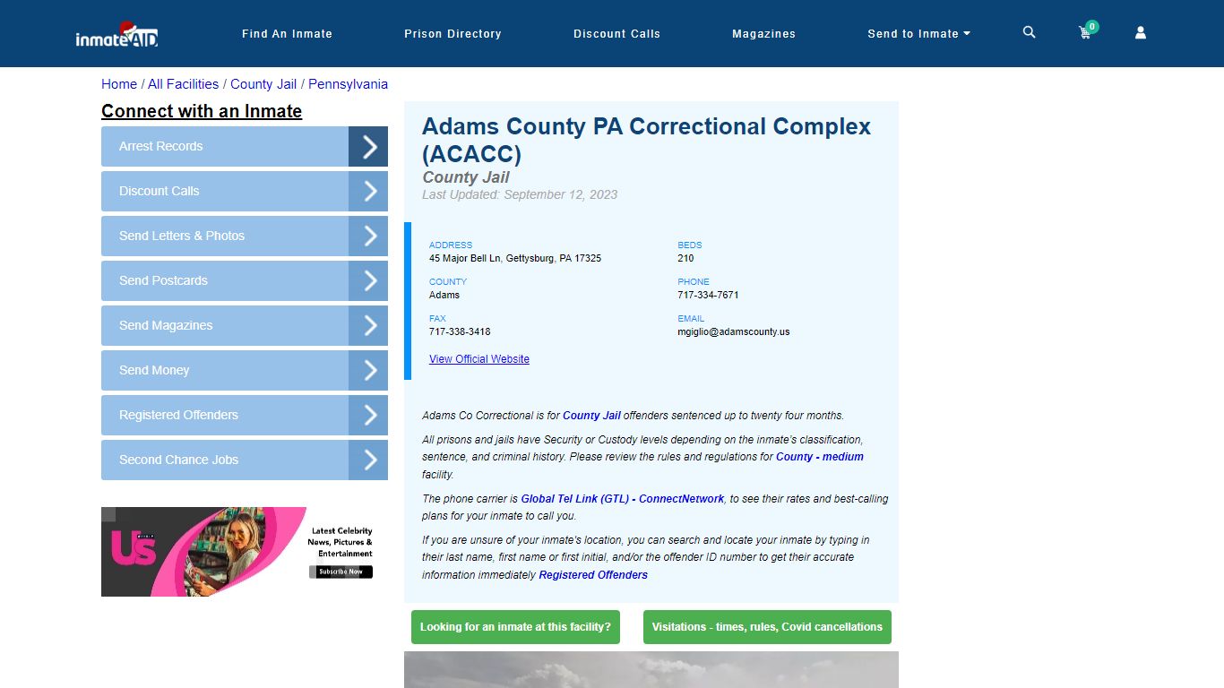 Adams County PA Correctional Complex (ACACC) - Inmate Locator ...